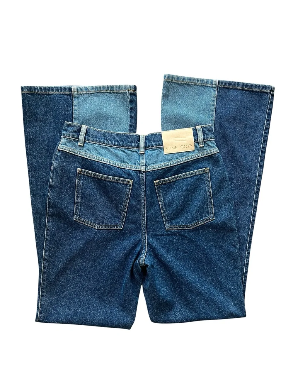 Stine Goya Women’s High Rise Two Tone Flared Split Wash Jeans Size 28 NWT